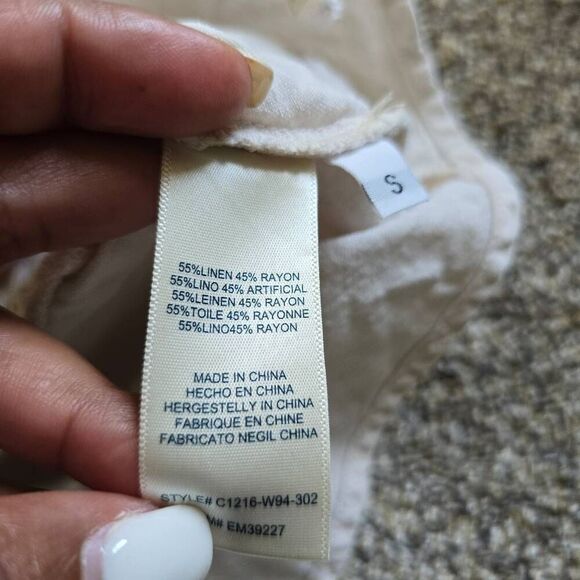 Cloth & Stone Linen Blend Top Women's Small Ivory Ruffle Sleeve V-Neck Peplum - Picture 6 of 7